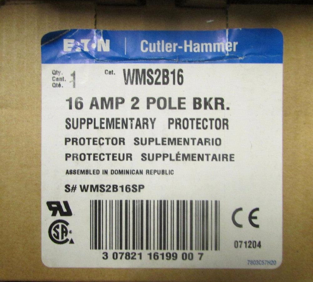EATON CUTLER HAMMER WMS2B16 Supplementary Protector Breaker 2P 16A WMS2B16SP