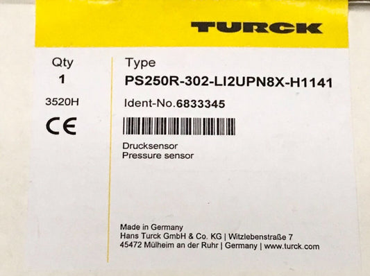 SEALED* TURCK PS250R 302 LI2UPN8X H1141 Drucksensor Pressure Sensor 3520H