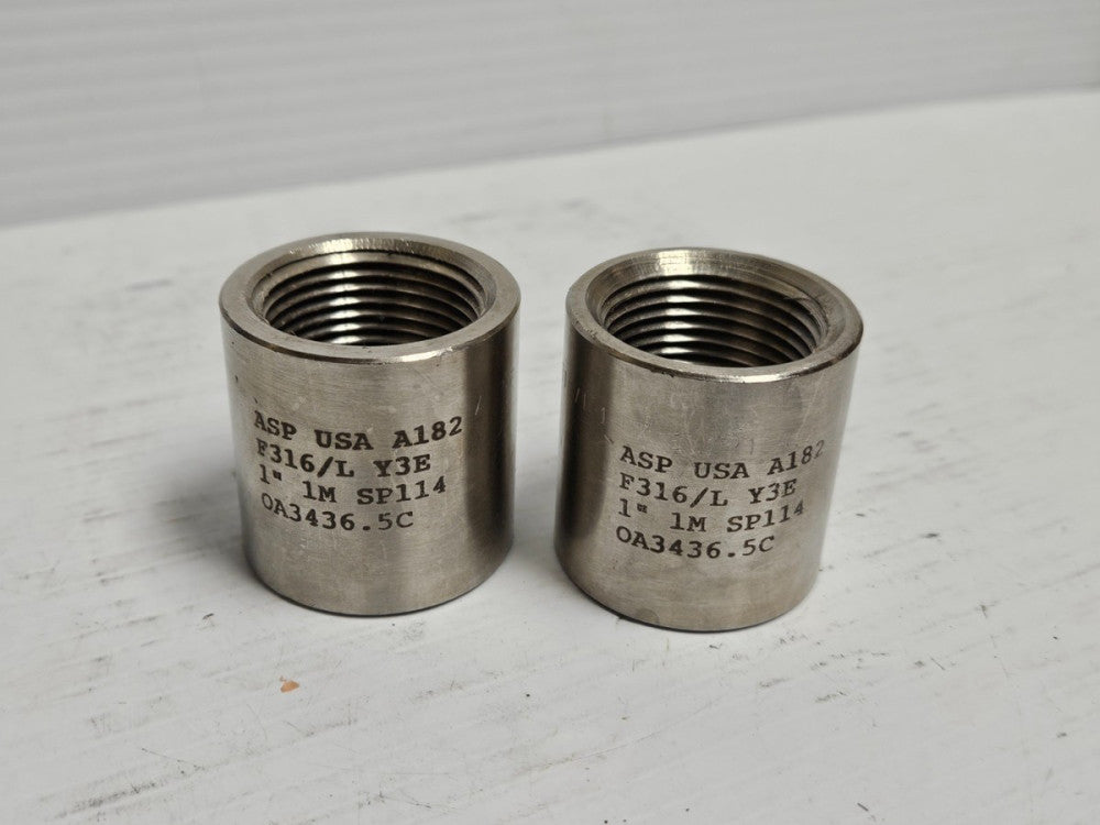 (2) ASP F316/L SS Stainless Female Pipe Coupler Coupling Y3E SP114 1"Npt 1-5/8"L