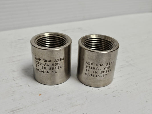 (2) ASP F316/L SS Stainless Female Pipe Coupler Coupling Y3E SP114 1"Npt 1-5/8"L