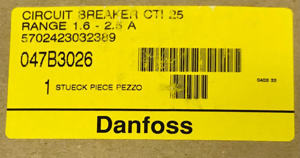 DANFOSS 047B3026 1.6-2.5 AMP Circuit Breaker CIT 25 57024303289 Reset Motor 