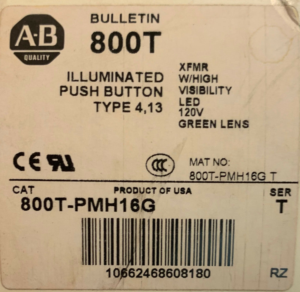 ALLEN BRADLEY 800T PMH16G 120 V Green LED Illuminated Momentary Pushbutton 