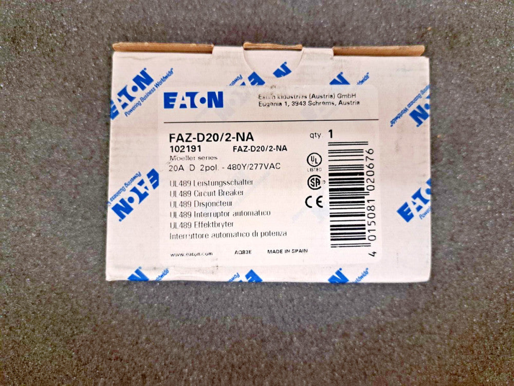 New, Eaton, FAZ-D20/2-NA, Circuit Breaker, Thermal Magnetic