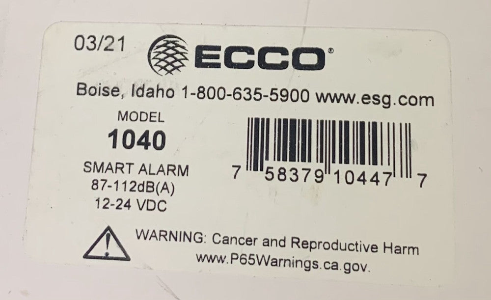 ECCO Model 1040 Smart Alarm 87-112dB(A) 12-24 VDC Back Up Alarm Self Adjust