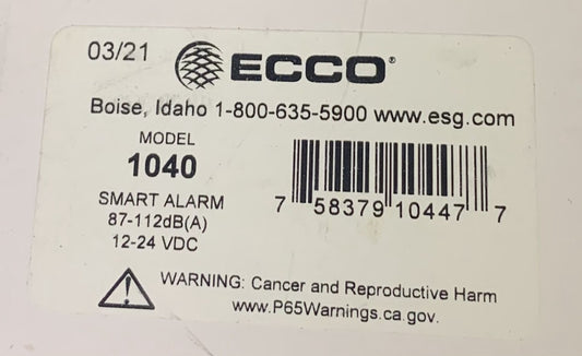 ECCO Model 1040 Smart Alarm 87-112dB(A) 12-24 VDC Back Up Alarm Self Adjust