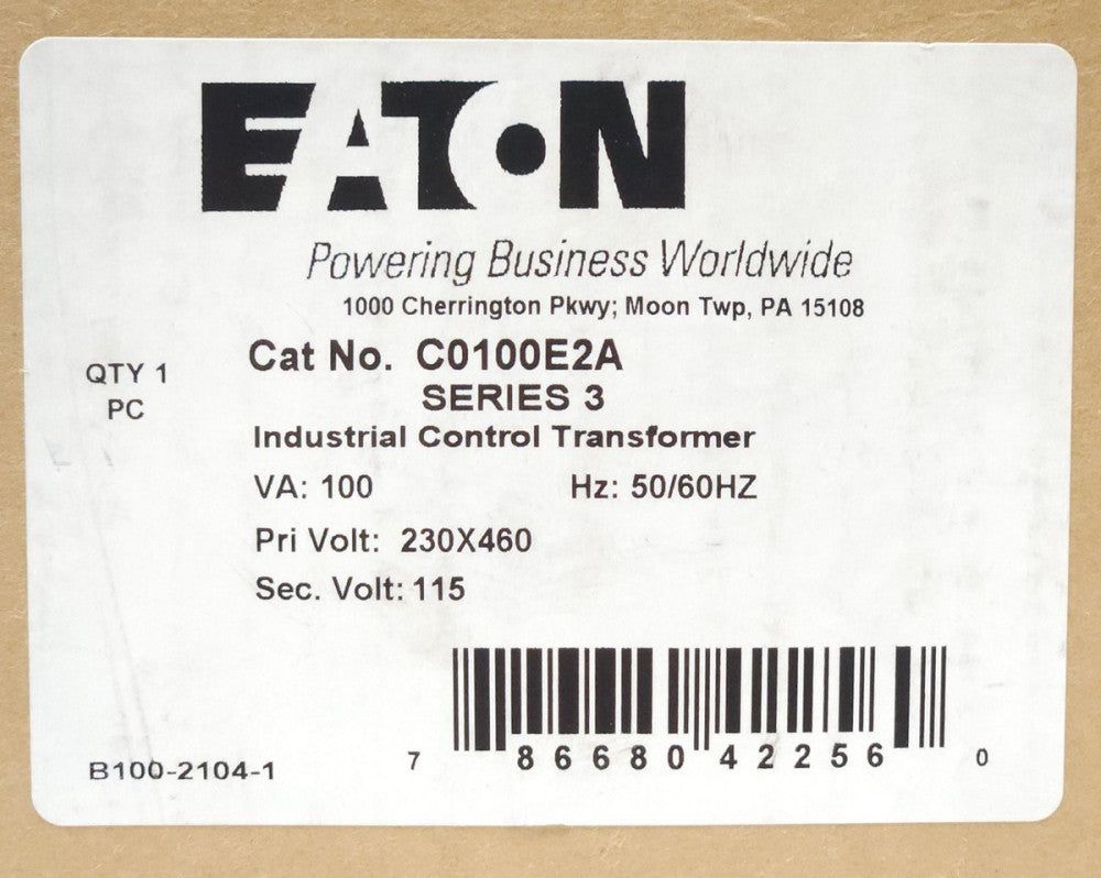 EATON CUTLER HAMMER C0100E2A Industrial Control Transformer 100 UA Series 3 PSI