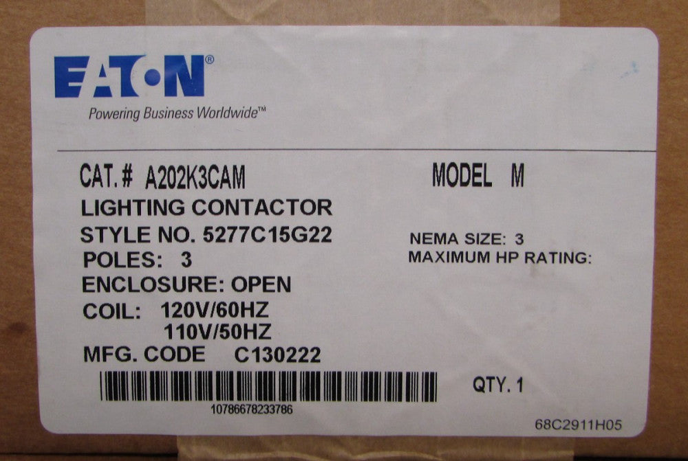 EATON CUTLER HAMMER A202K3CAM Sze 3 Model M Lighting Contactor 5277C15G22 SEALED
