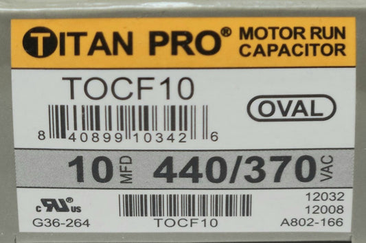 TITAN PRO TOCF10 Motor Run Capacitor OVAL 440/370 VAC