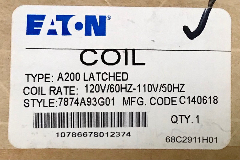 EATON CUTLER HAMMER A200 LATCHED Lighting Contactor Coil 120 VAC 7874A93G01