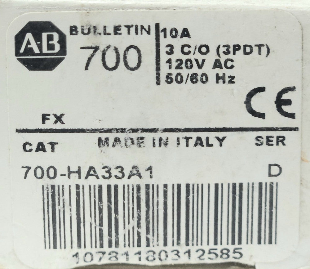 ALLEN BRADLEY 700 HA33A1 Control Relay 11 Pin 120 VAC 3 C/O 3PDT
