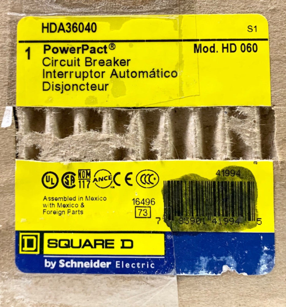 SQUARE D HDA36040 3 Pole 40 AMP Type HD 060 Power Pact I Line Circuit Breaker