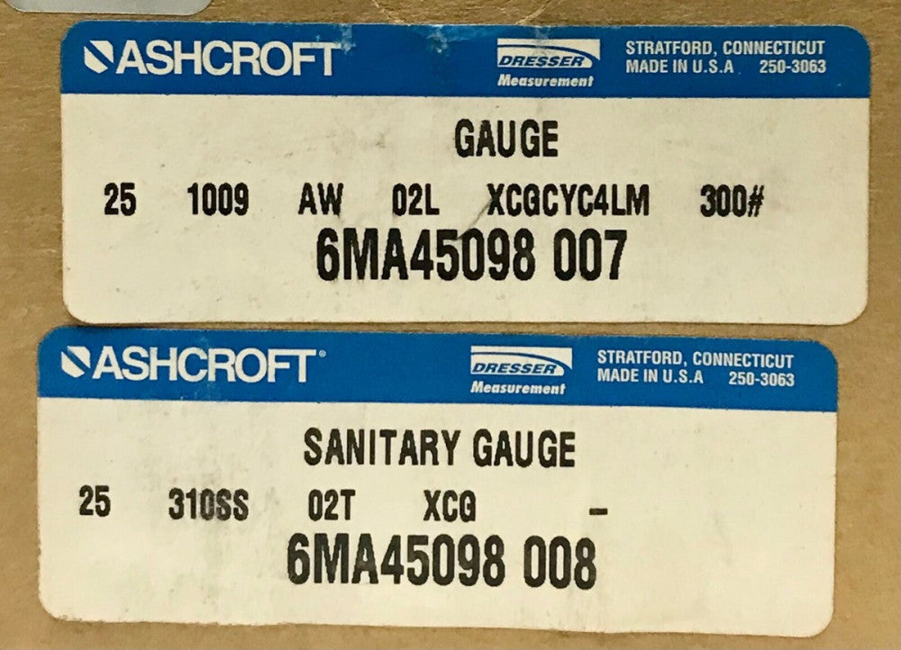 ASHCROFT XCGCYC4LM DRESSER XCG SPNITPRY GUAGE 6MA45098 007 008 300 PSI Type 310