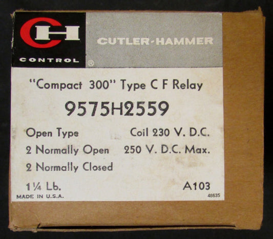 CUTLER HAMMER 9575H2559 4 Pole 2 NO 2 NC 230V DC Compact 300 Type CF Relay