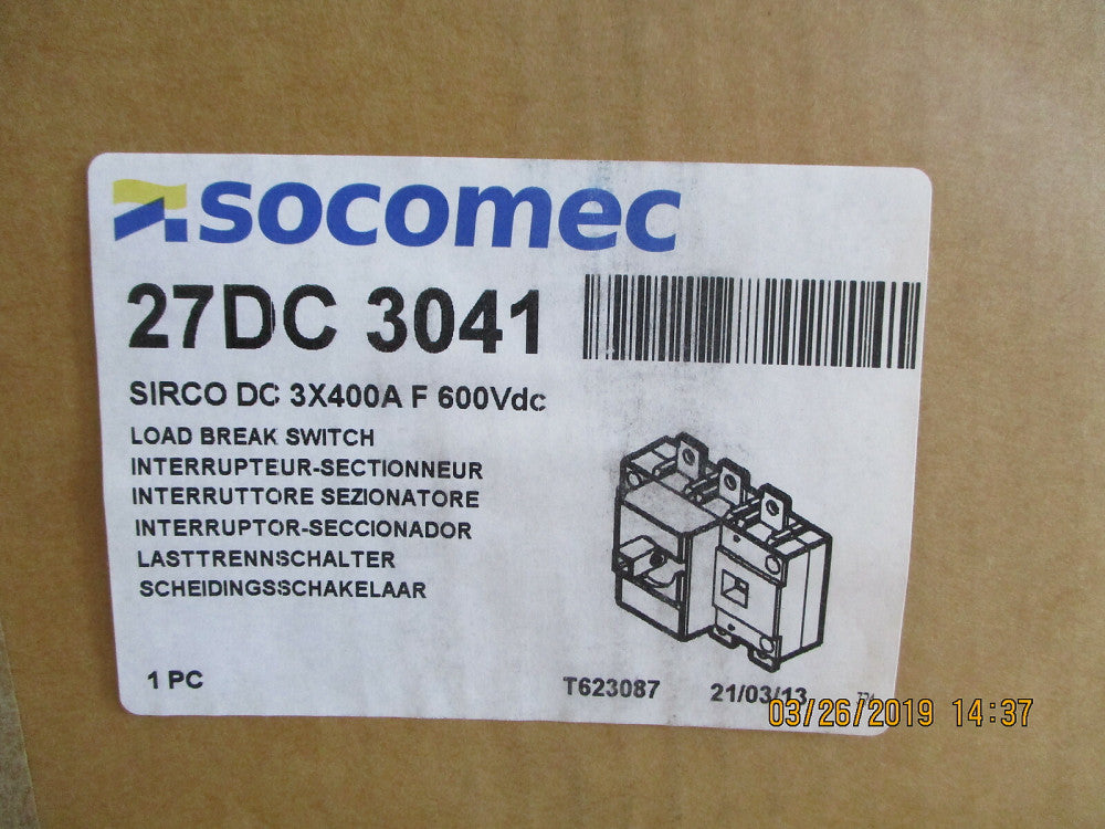27DC3041 Socomec 27Dc3041 400 Amp 3 Pole Load Break Switch BRAND NEW!