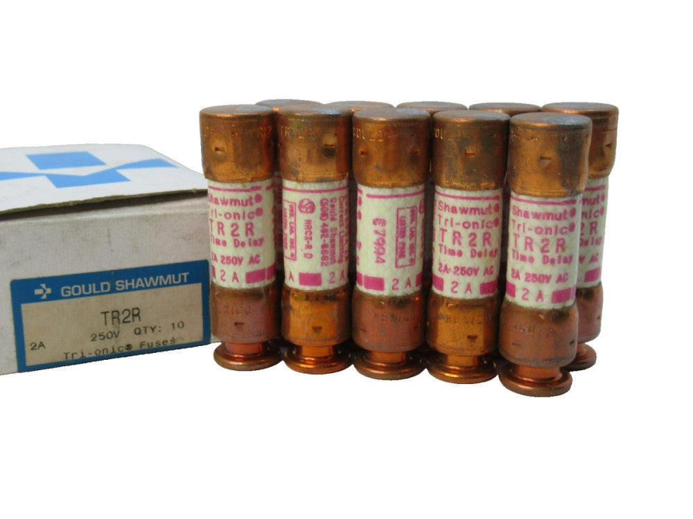 (NEW - Box of 10) GOULD SHAWMUT TR2R 2 A Amp Tri-Onic Fuse