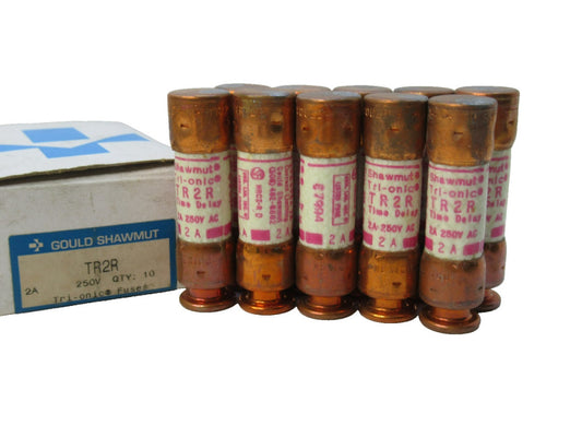 (NEW - Box of 10) GOULD SHAWMUT TR2R 2 A Amp Tri-Onic Fuse