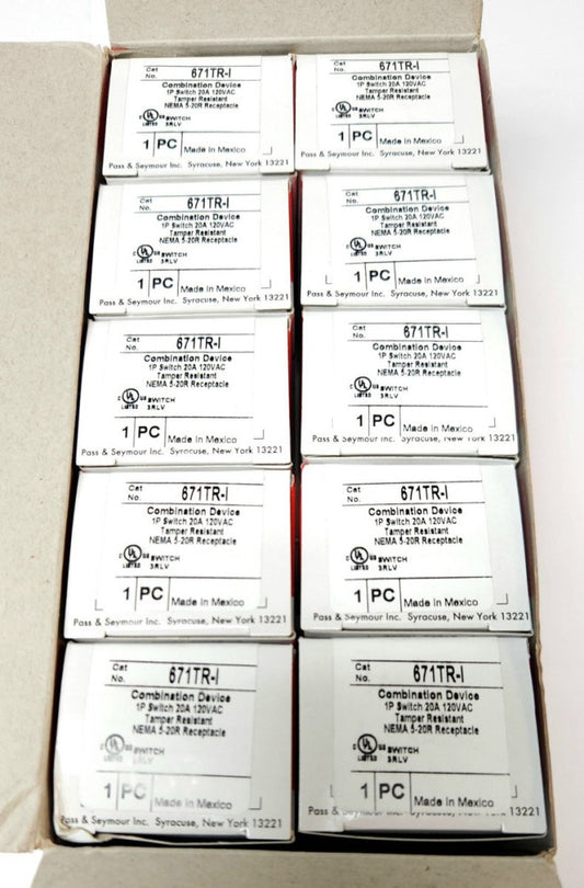 Box Of 10 PASS  & SEYMOUR LEGRAND 671TR-I Combination Device Switch 20A 120UA6