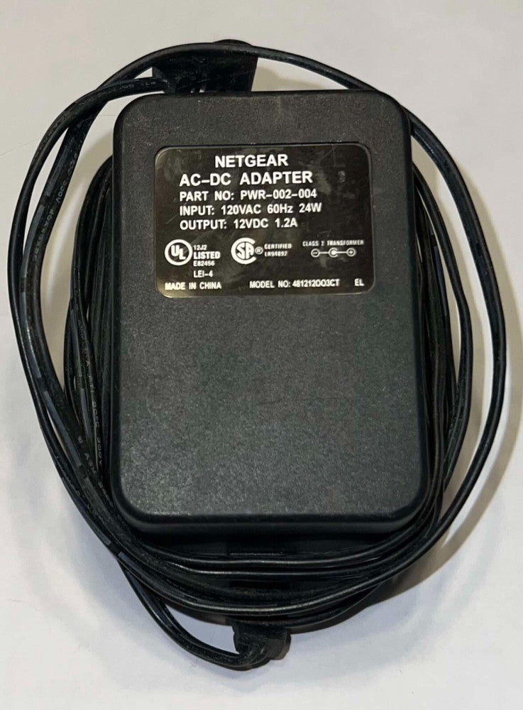 NETGEAR PWR 002 004 AC DC Power Adapter 120VAC 24W 12VDC 1.2A 481212OO3CT