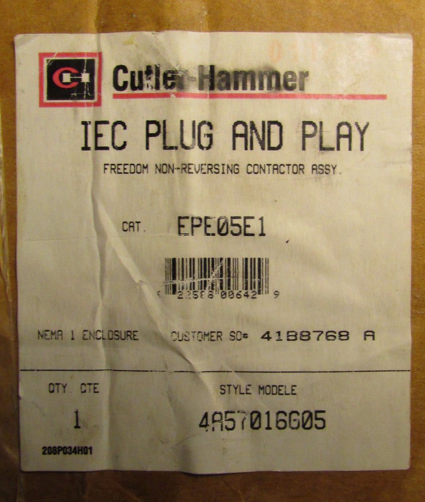 CUTLER HAMMER EPE05E1 IEC Plug and Play Contactor NEMA 1 Enclosure 4A57016G05
