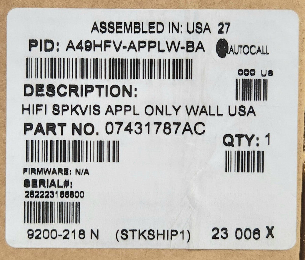 AUTOCALL A49HFV APPLW BA 07431787AC True Alert ES FIRE ALERT ALARM TYCO