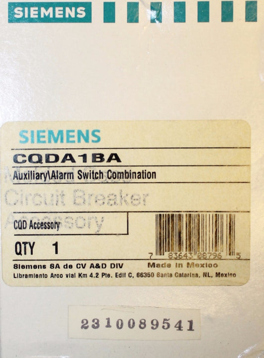 SIEMENS Auxiliary Alarm Switch CQD Breaker Accessory CQDA1BA
