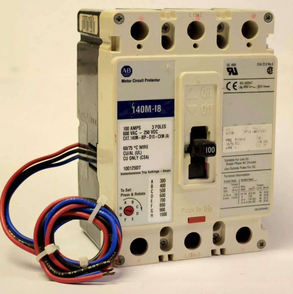 ALLEN BRADLEY 140M I8P D10 CXM (A) 3 Pole 100 AMP 140M-I8 Motor Circuit Protecto
