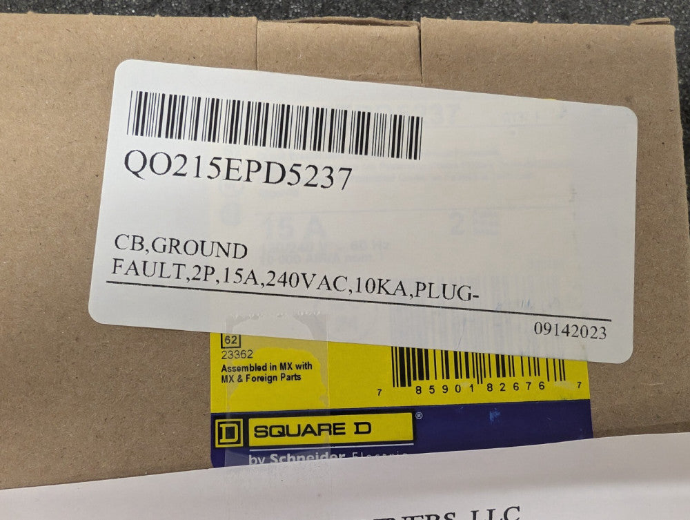 New, Schneider Electric, QO215EPD5237, SQUARE D - CB GROUND FAULT 2P 15A 240VAC