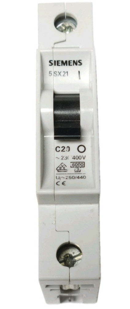 SIEMENS 5SX21 C20 Single Pole 20 AMP 400 VAC Rated Circuit Breaker