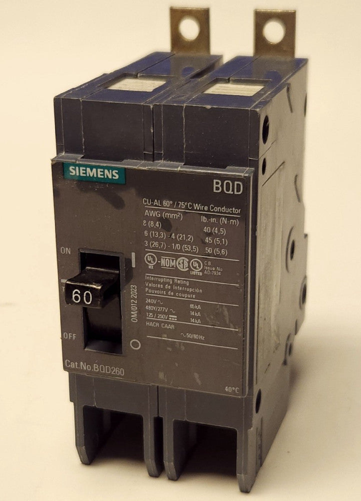 SIEMENS BQD260 2 POLE 60 AMP Type BQD Circuit Breaker