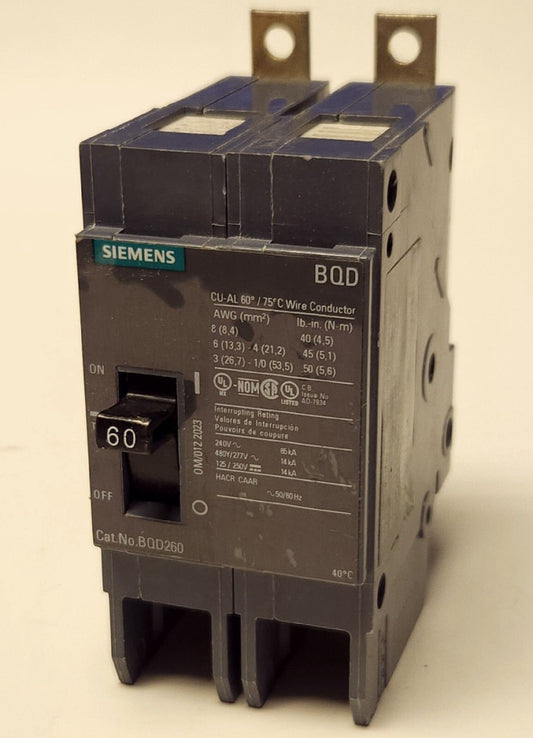 SIEMENS BQD260 2 POLE 60 AMP Type BQD Circuit Breaker