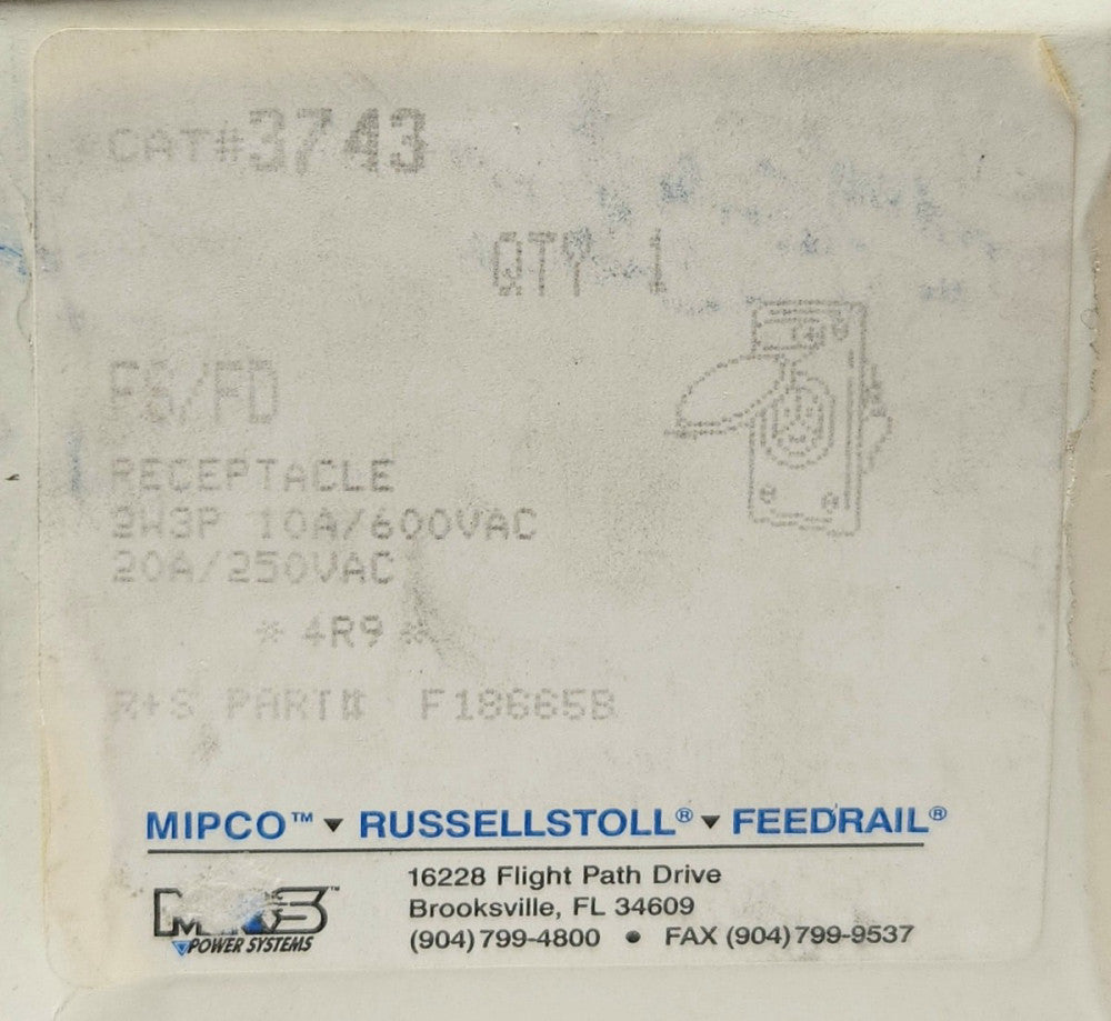RUSSELLSTOLL 3743 Amerace R&S Receptacle 10 AMP 600 VAC 20 AMP 250 VAC