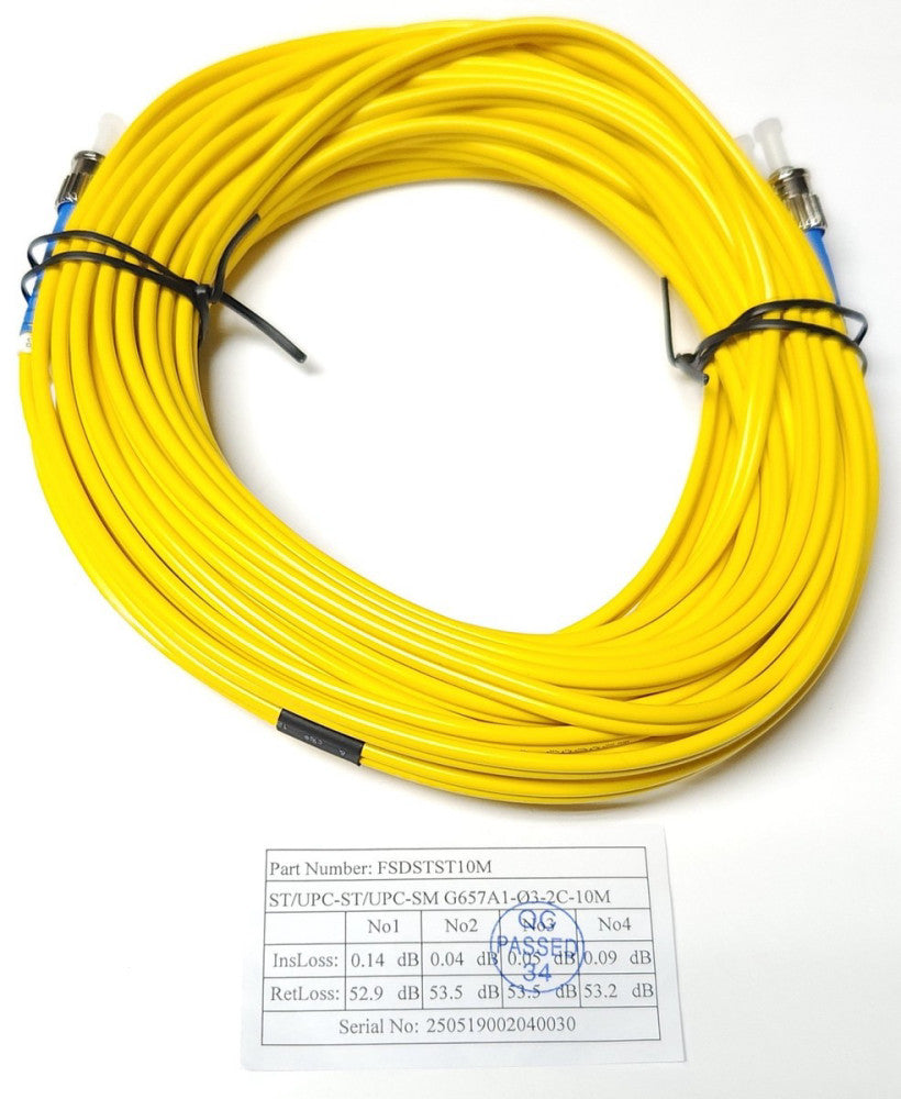 FSDSTST10M DUPLEX Fiber OPTIC CABLE ST UPC ST UPC SM G657A1 03 2C 10M 32.8 Feet