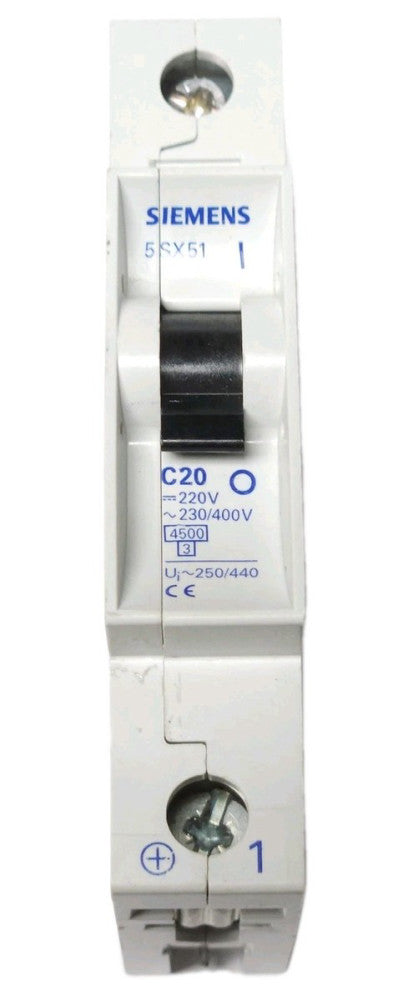 SIEMENS 5SX51 C20 Single Pole 20 AMP 220 230 400 VAC Rated Circuit Breaker
