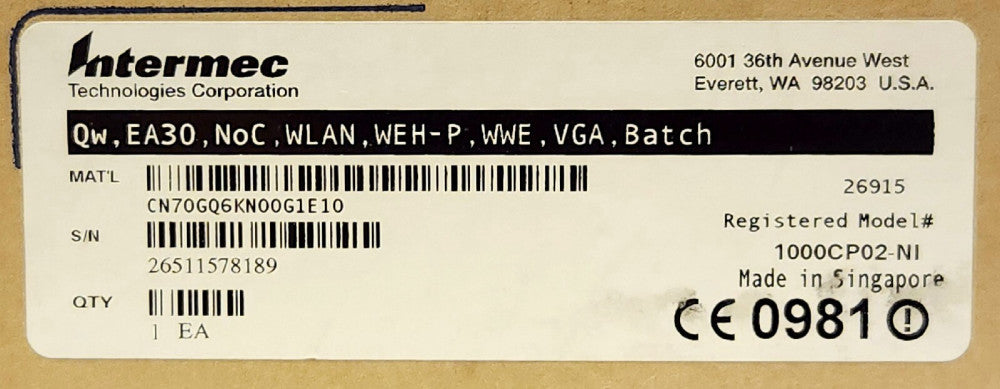 INTERMEC CN70GQ6KN00G1E10 CN70 CN70G Mobile Computer 1000CP02 NI Barcode Reader