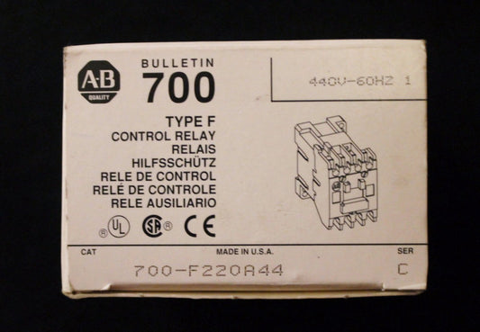 ALLEN BRADLEY 700 F220A44 Type 700 F 440V 4 Pole Control Relay