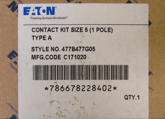 EATON CUTLER HAMMER Size 5 A200 A201 Contact Kit Single Pole 477B477G05