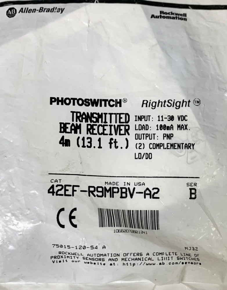 ALLEN BRADLEY 42EF R9MPBV A2 PHOTOSWITCH Right Sight Transmitted Beam Receiver 