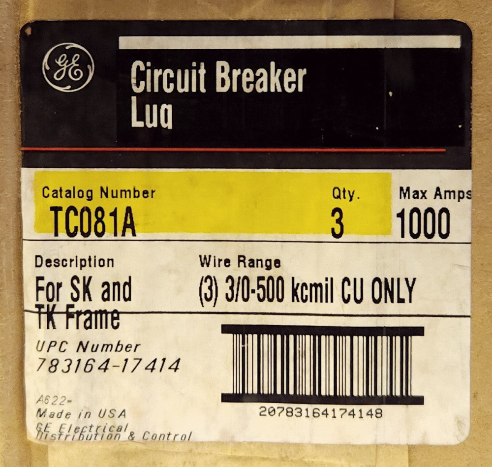 SET OF 3 GENERAL ELECTRIC TC081A Type SK TK 1000 AMP Breaker Lug Terminal Kit CU