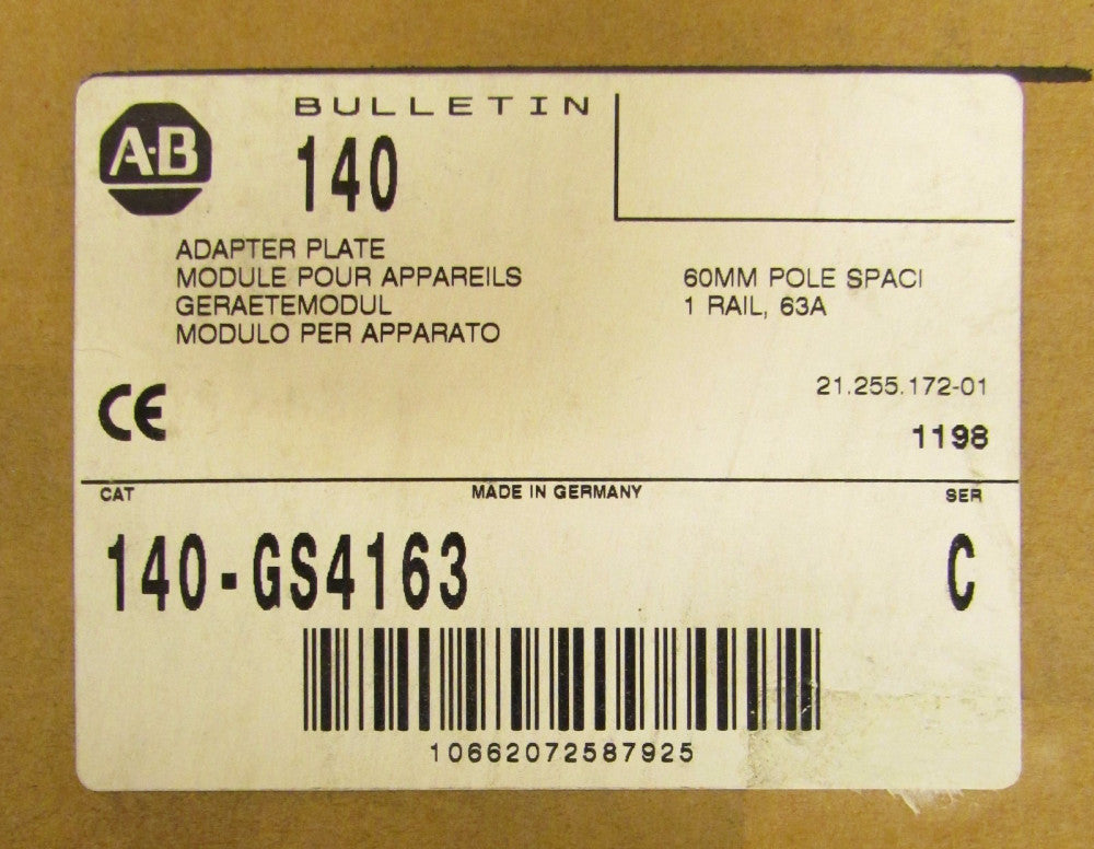 ALLEN BRADLEY 60MM 63 Amp Pole SPACI Adapter Plate Module 140 GS4163