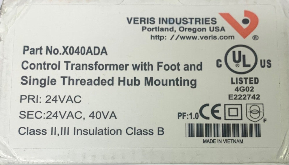 VERIS Industries X040ADA Control Transformer Primary 24 VAC Secondary 24 VAC 40 