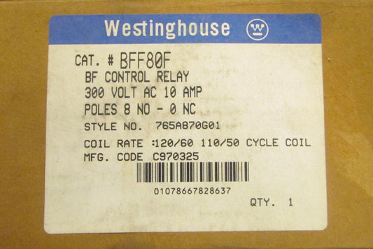 WESTINGHOUSE BF Control Relay 120V Coil 8 Pole 300V BFF80F