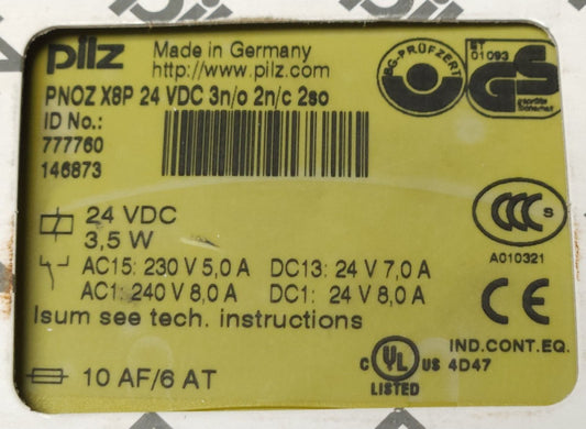 PILZ PNOZ X8P 24 VDC 3 NO 2 NC 2 SO Safety Relay Module PNOZ-X8P