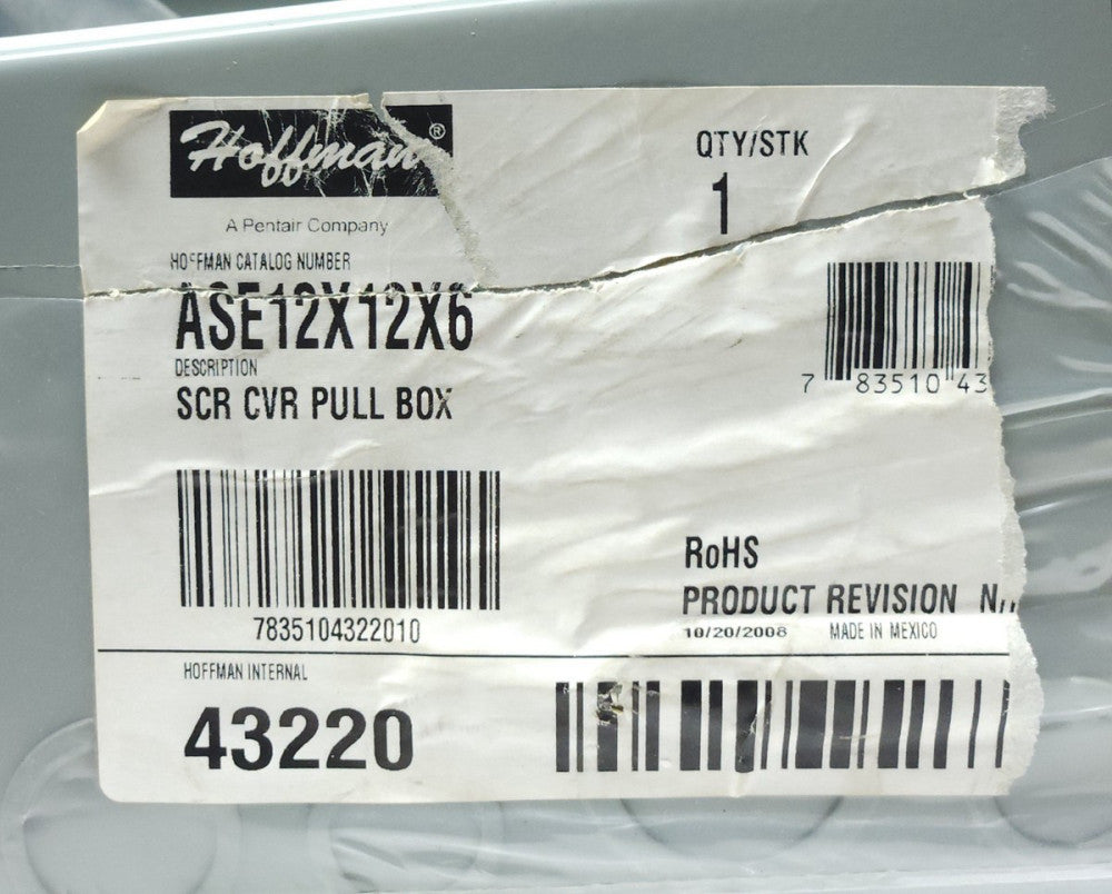 HOFFMAN ASE12X12X6 Nema 1 Enclosure SCR CVR Pull Box 12"x12"6" NO COVER
