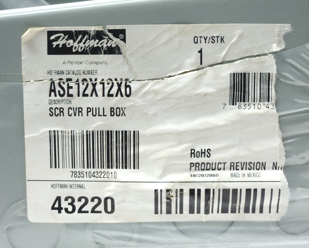 HOFFMAN ASE12X12X6 Nema 1 Enclosure SCR CVR Pull Box 12"x12"6" NO COVER