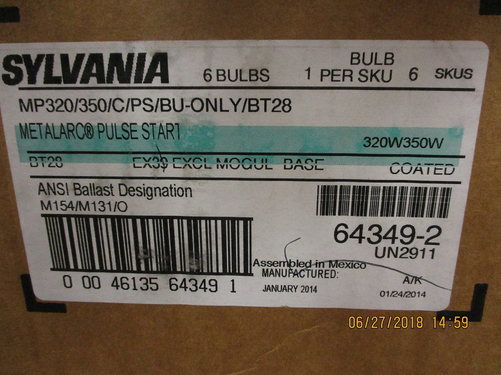 64349-2 Sylvania 320 Watt, Metal Halide Bulb BRAND NEW! Lot of 6