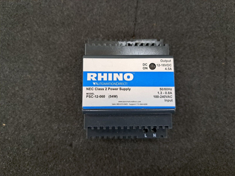 Used, Rhino, PSC-12-060, Class 2 Power Supply 100-240 VAC 1.3-0.8Amp Input 12-16