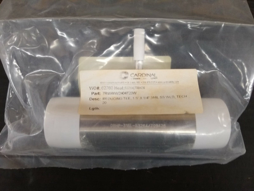 New, Cardinal UHP, 7RWWW-24-04-T20W, Tee, Reducing 1.5" X 1/4" T20