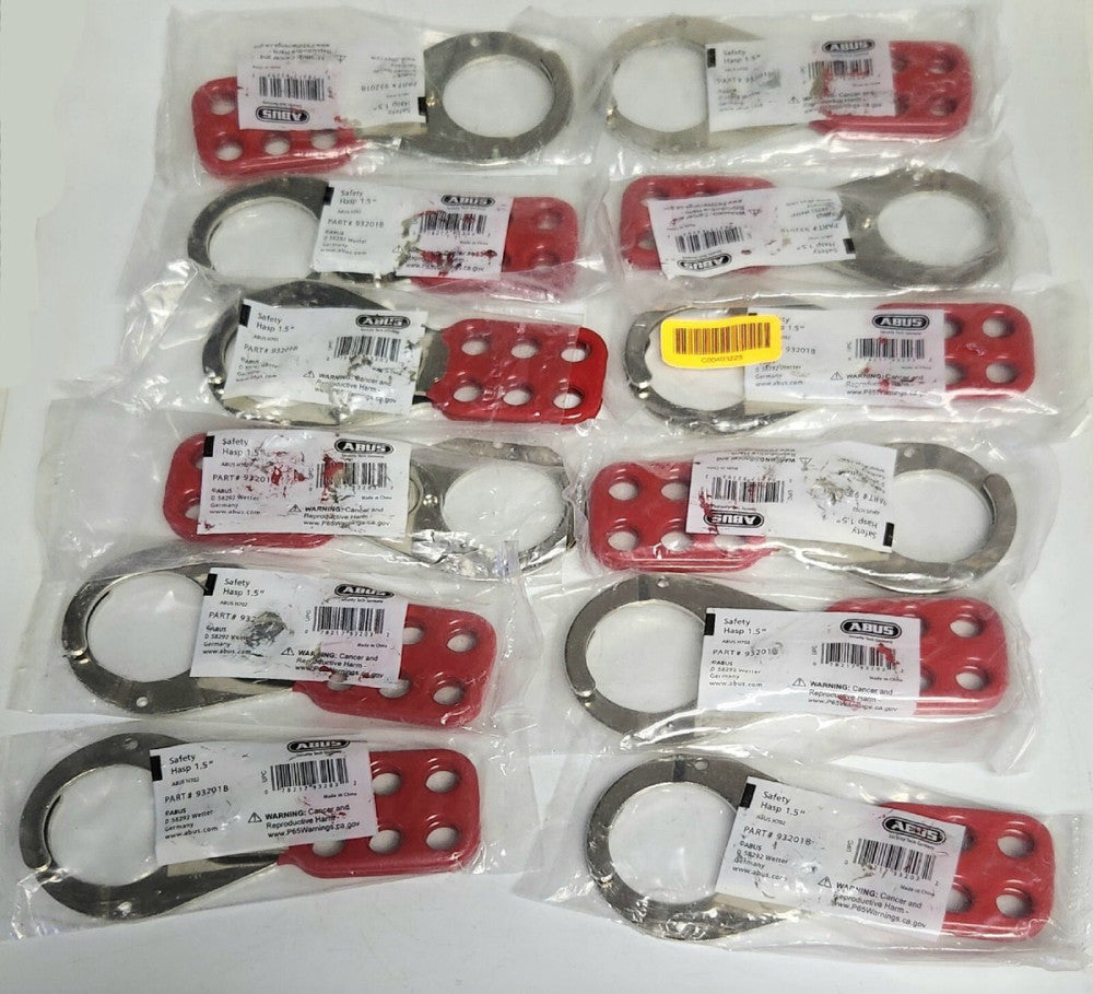 LOT OF 12 ABUS 93201B 1.5" Safety Hasp ABUS H702 RED Safety Lockout Device