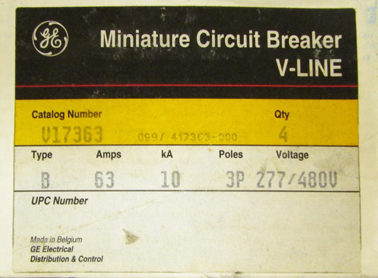 GENERAL ELECTRIC GE V-Line B63 Circuit Breaker 3 Pole 63 Amp 277 480V V17363
