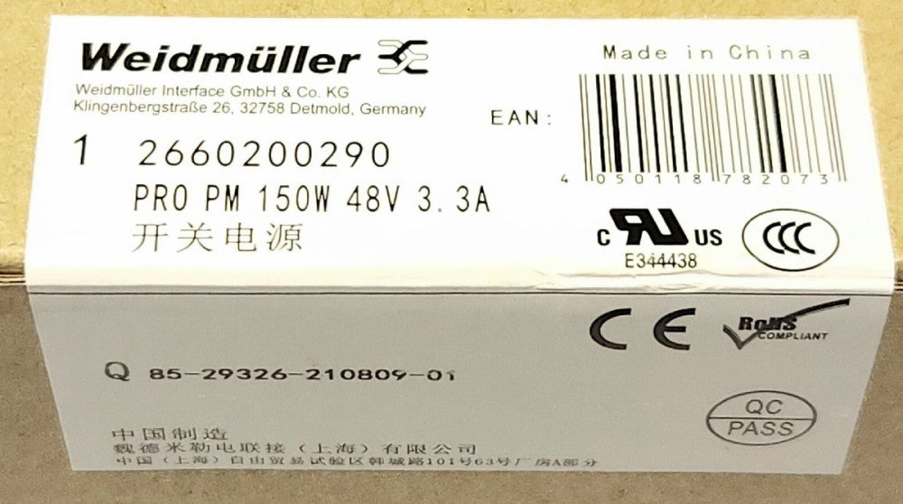 WEIDMULLER PRO PM 150W 48V 3.3A Power Supply 2660200290 150 Watt 3.3 AMP Input